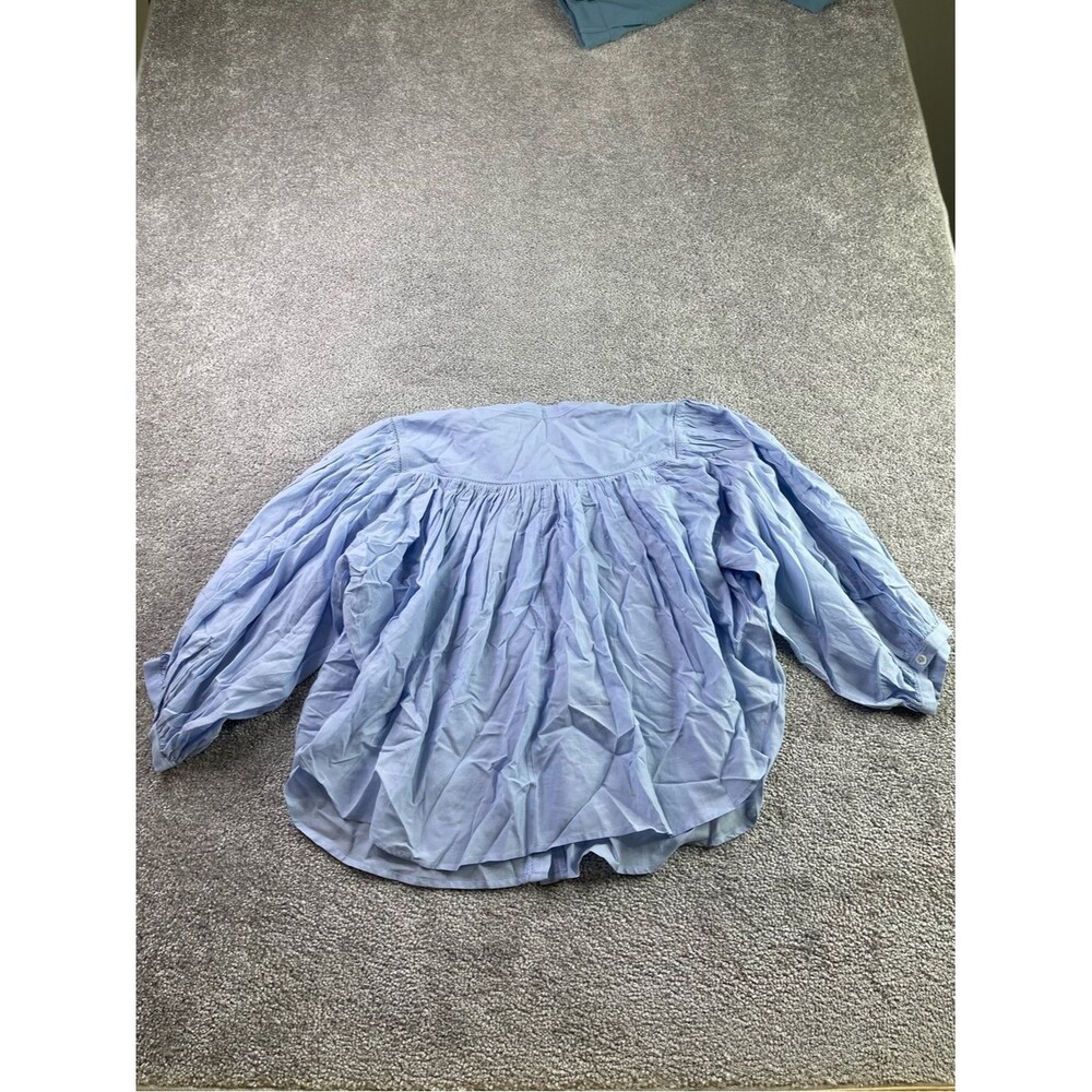 Madewell Shirred Crewneck Button-Up Top Women’s Medium Tranquil Blue Lightweight - Picture 7 of 10